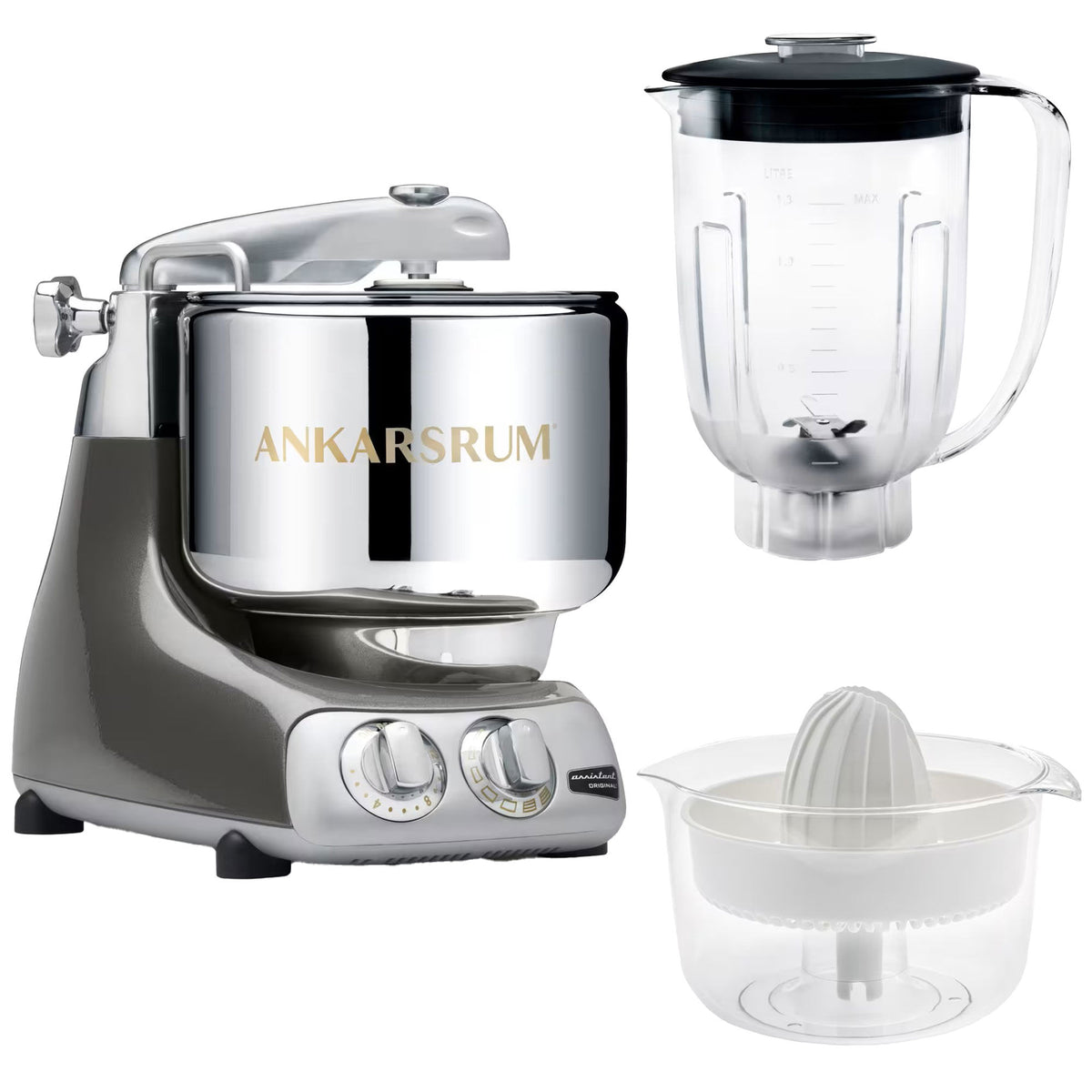 Ankarsrum Assistent AKM6230 røremaskine i black chrome med mixerkande