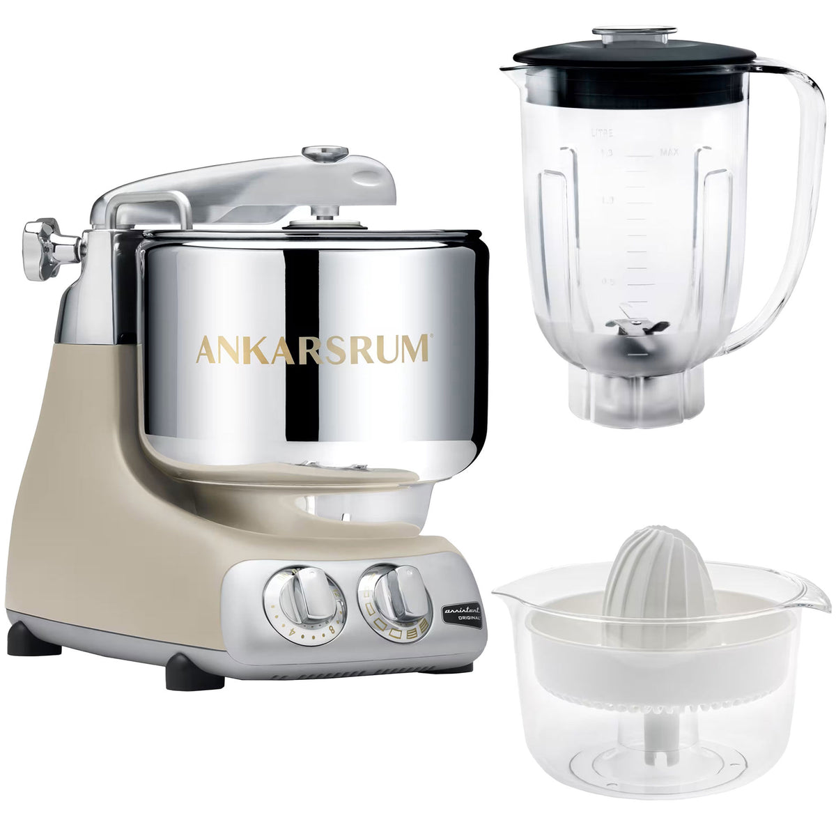 Ankarsrum Assistent AKM6230 køkkenmaskine i harmony beige med mixerkande