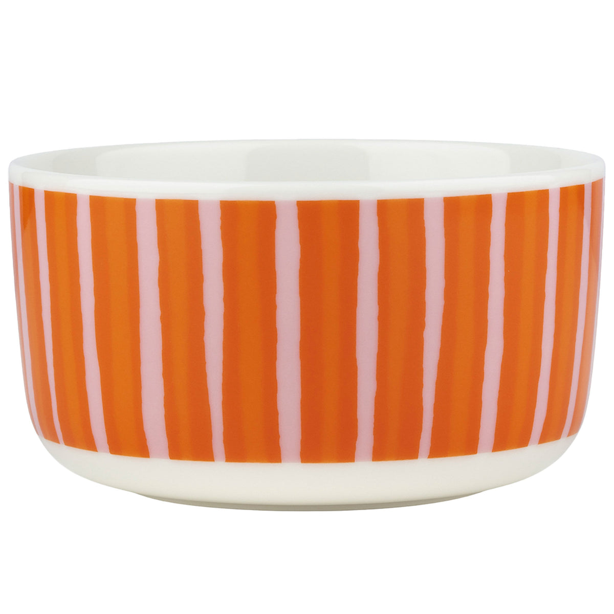 Marimekko Piccolo skål 5 dl med håndmalede striber i hvid, rosa og orange
