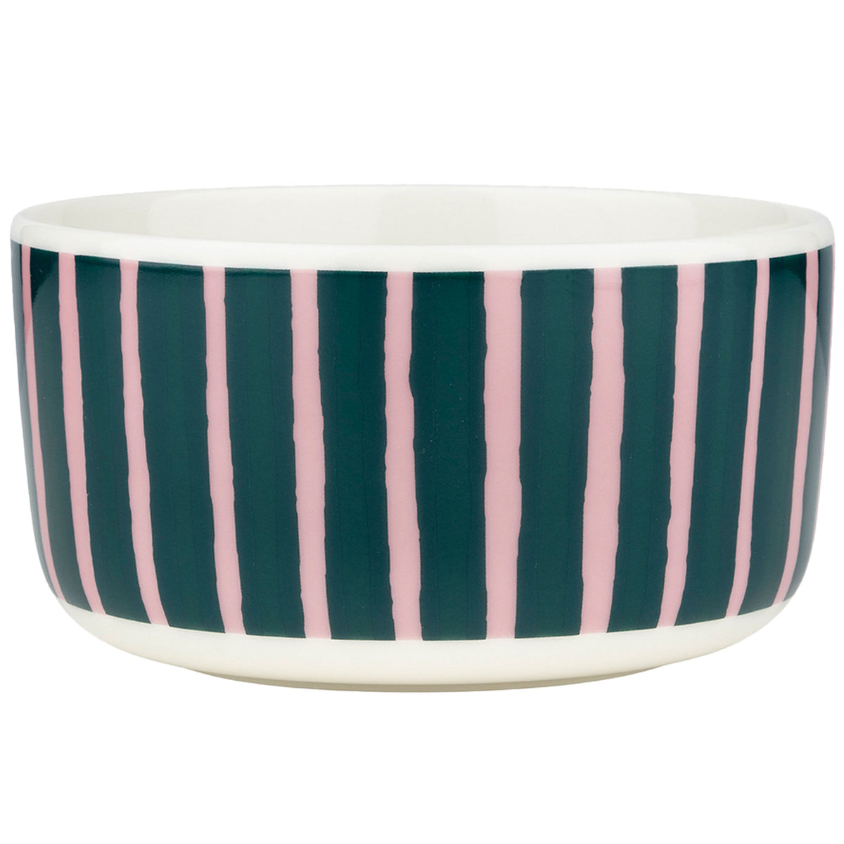 Marimekko Piccolo skål 5 dl med håndmalede striber i hvid, lyserød og grøn