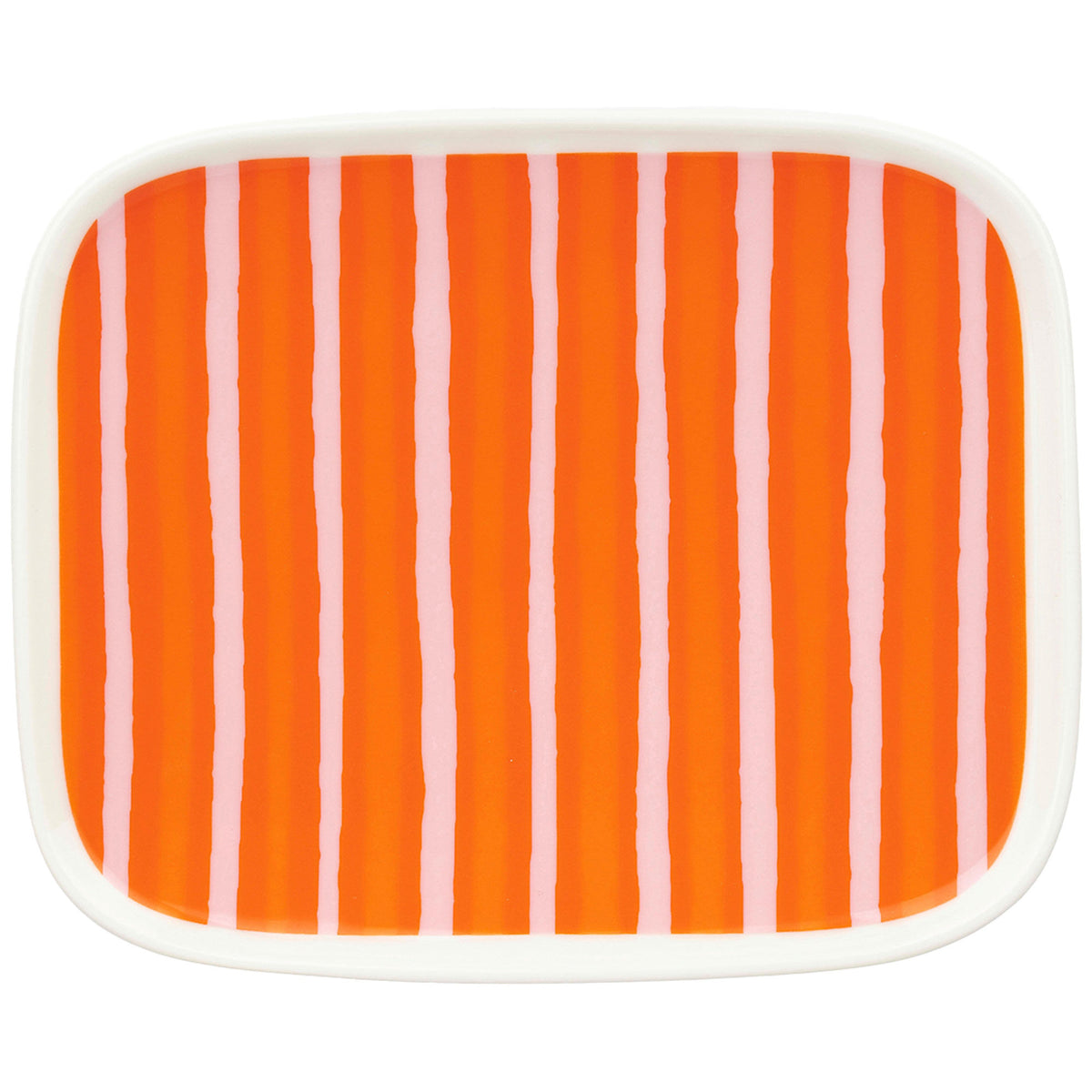 Orange Marimekko Piccolo tallerken, 12 × 15 cm, med håndmalede striber