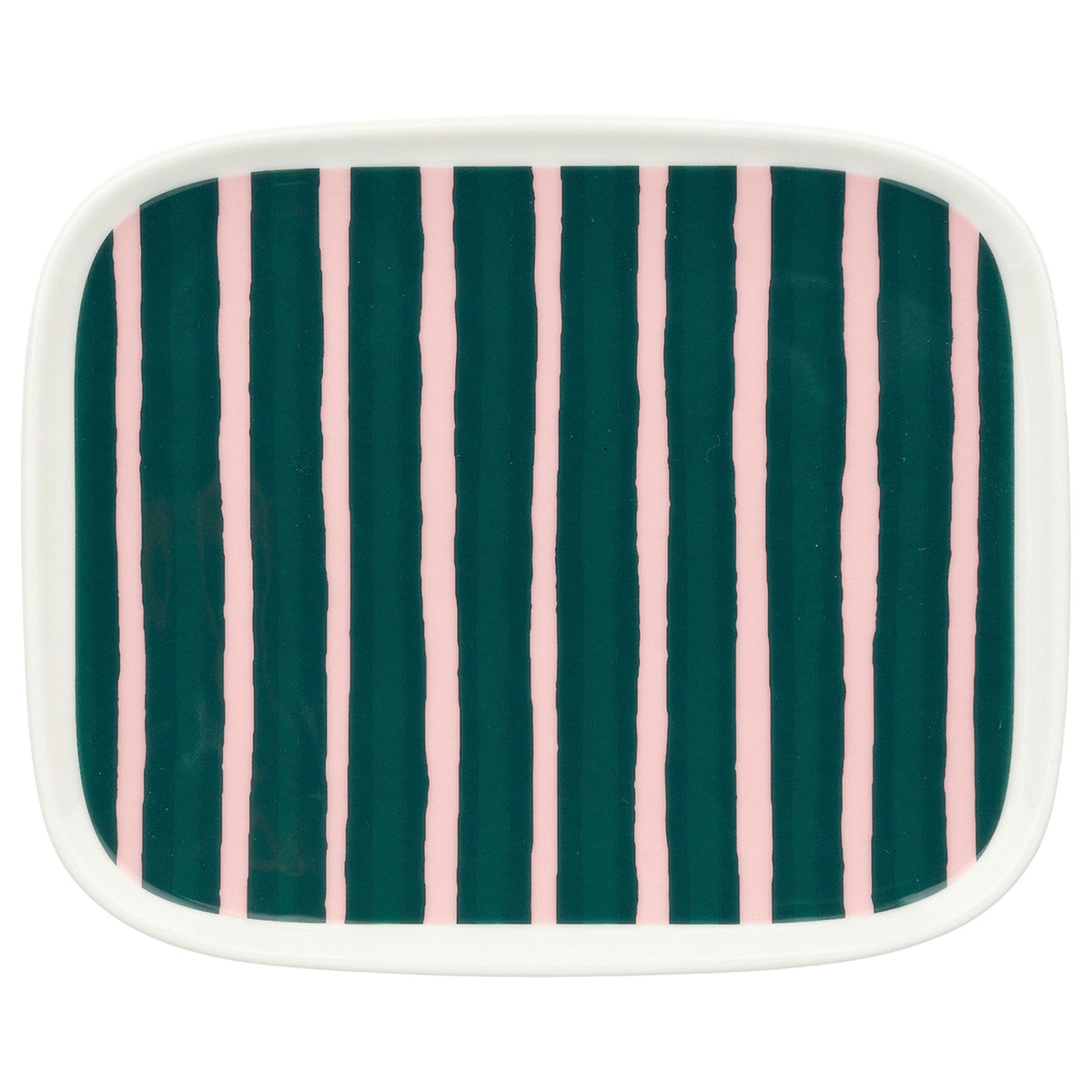 Grøn Marimekko Piccolo tallerken på 12 x 15 cm med håndmalede striber