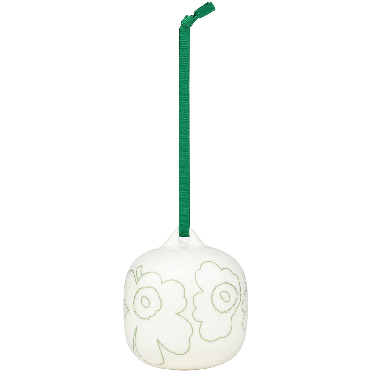 Marimekko Piirto Unikko vedhæng i hvid og grøn med grafisk blomsterdesign