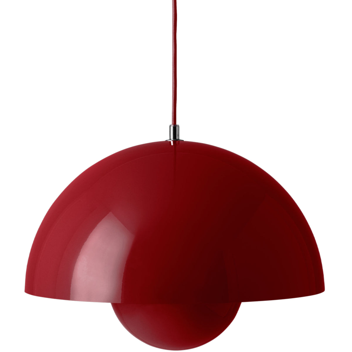 &Tradition Flowerpot VP7 pendel i vermilion red med to halvkugler og diameter på 37 cm