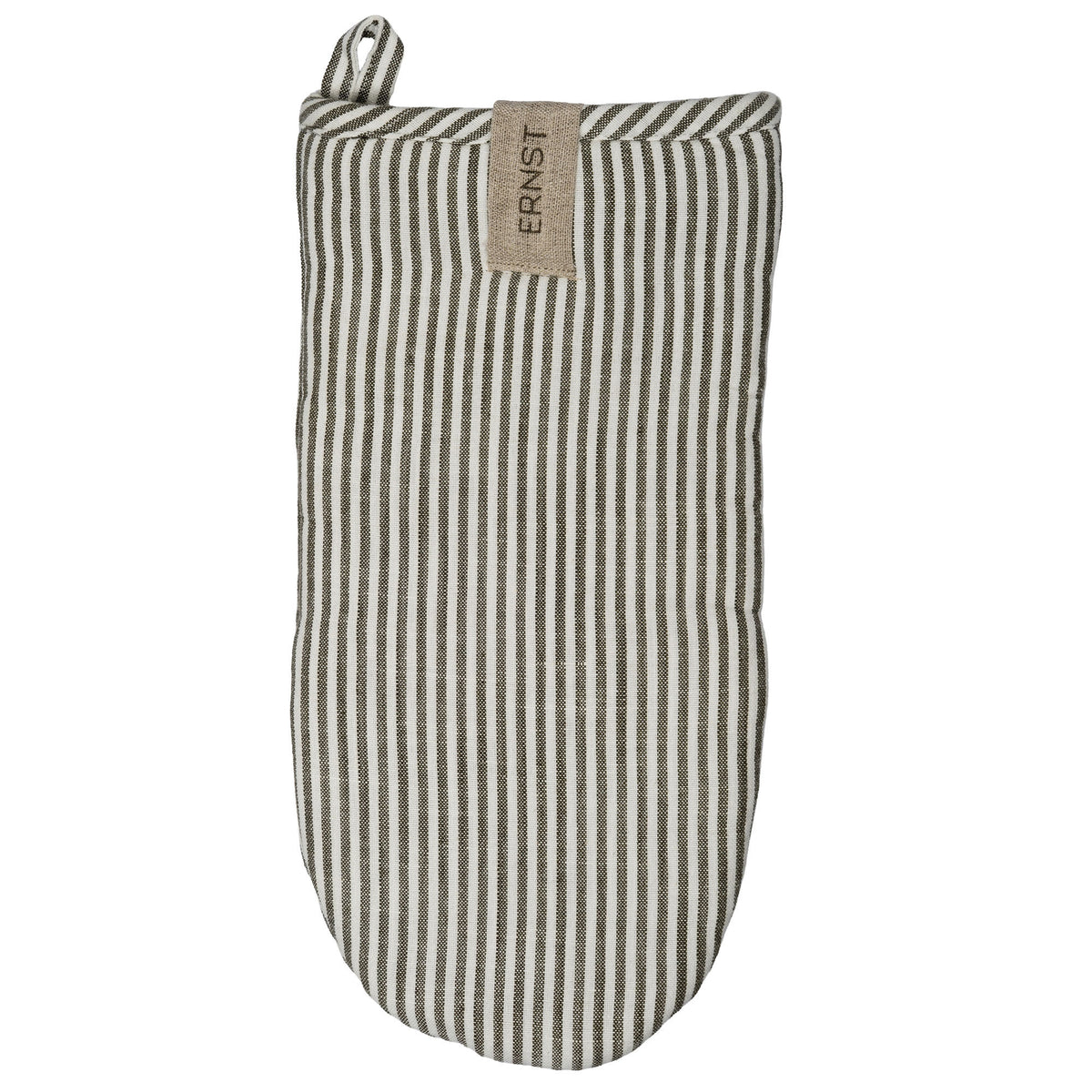 Smalstribet grillhandske fra Ernst i salvie og hvid, 16 x 30 cm