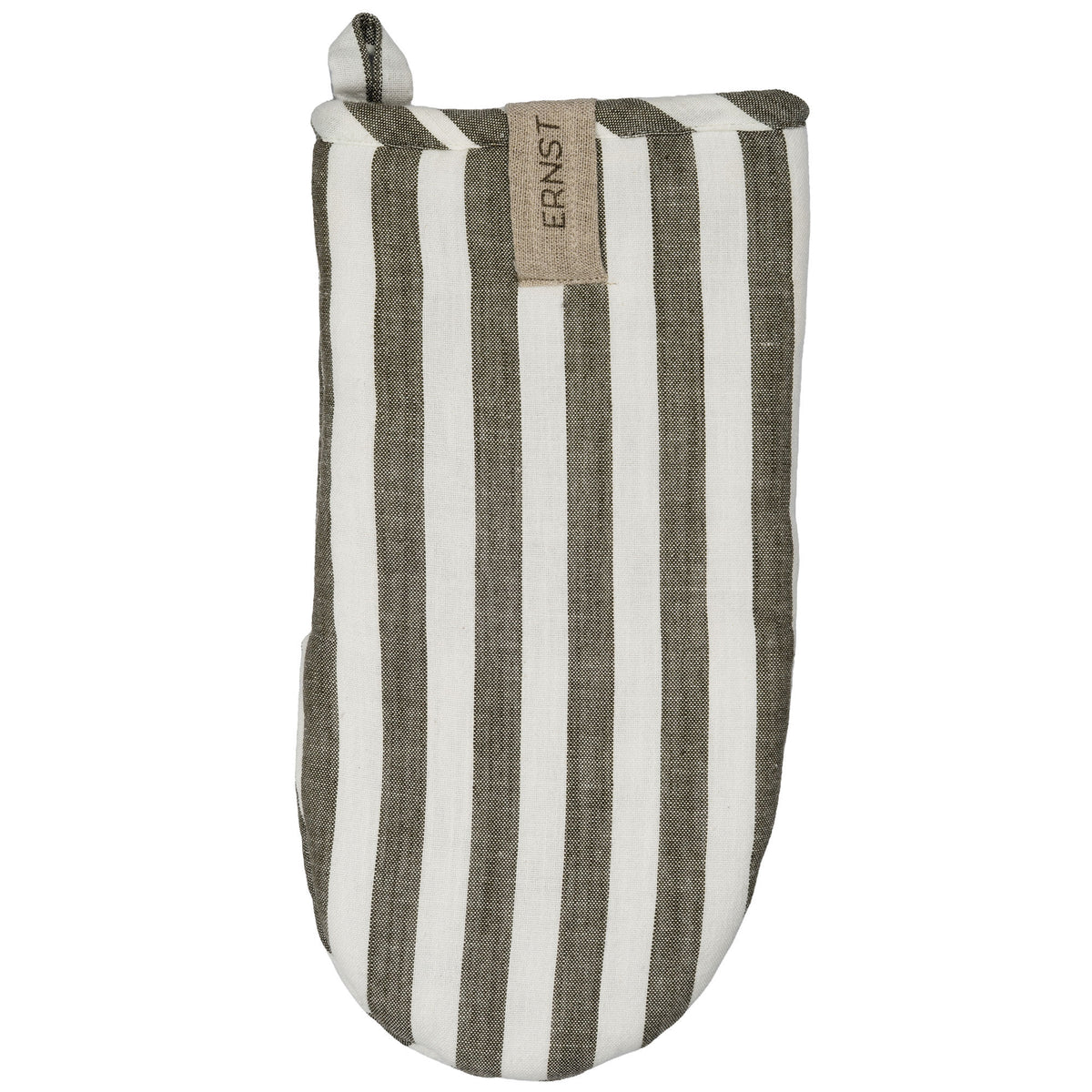 Ernst grillhandske i bredstribet salvie og hvid, 16 x 30 cm