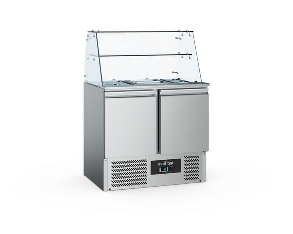 Ecofrost saladette med to døre og åben top med firkantet glas