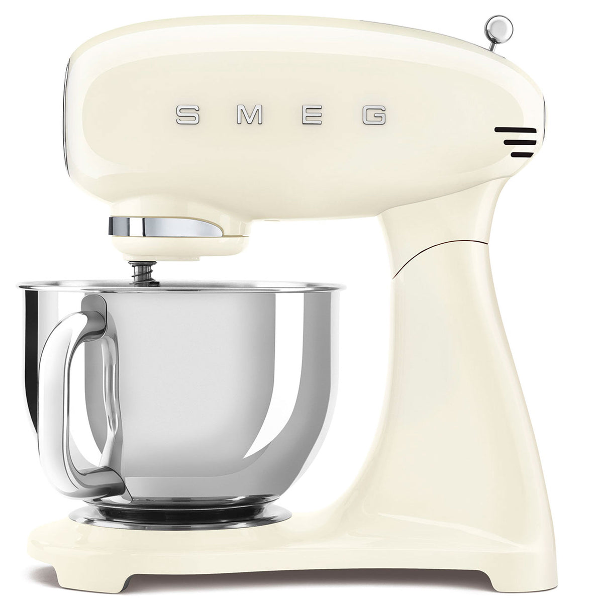 Smeg SMF05CREU køkkenmaskine i cremefarve med bløde linjer på køkkenbordet