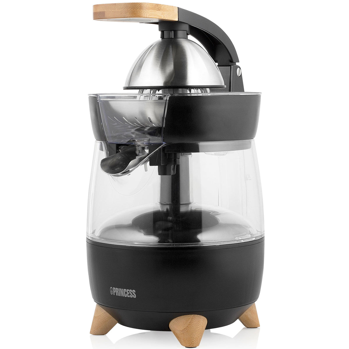 Princess juicepresser på 300 watt med bambusfinish og mat sort krop