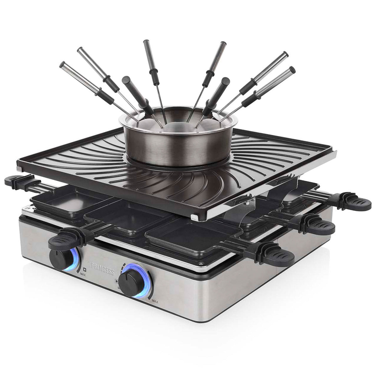 Princess Raclette & Fondue apparat på 1,3 liter med fem funktioner til sociale middage