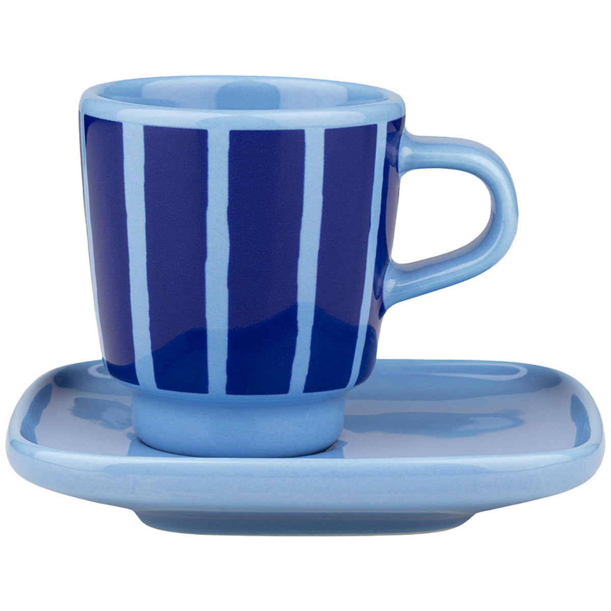 Marimekko Piccolo espressokop med underkop og penselstrøg i lyseblå og blå