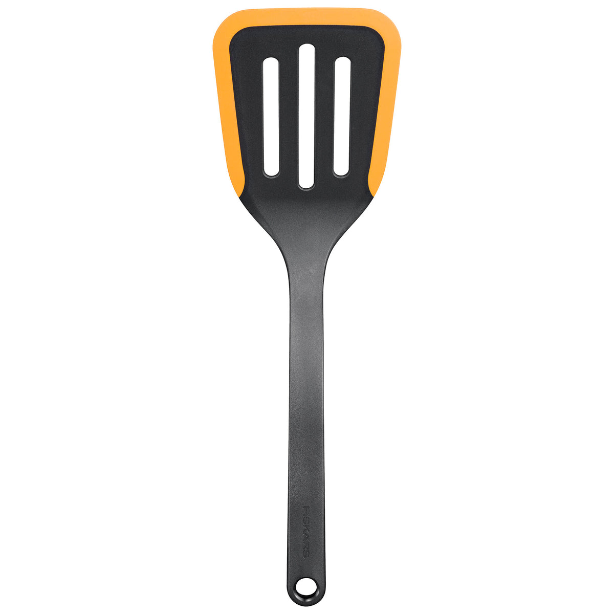 Fiskars Functional Form stegespade på 29,5 cm i sort og orange med silikonekant