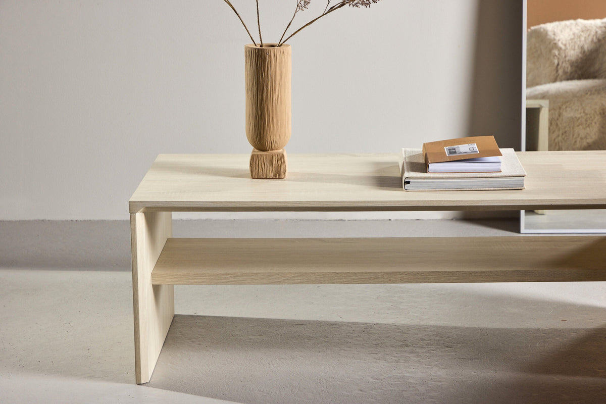 Se Venture Home - Telemarket - sofabord med hylde - whitewash MDF - 110Ã50Ã38 cm ❤ Kæmpe udvalg i Venture Home - Køb online på udsalg og tilbud lige nu ❤ Super billig fragt og lynhurtig levering - Varenummer: Bolig&Haven-52765744431434 og barcode / Ean: 7340220846716 på lager - Udsalg på Op til 63% rabat - Over 1.329 brands på online udsalg