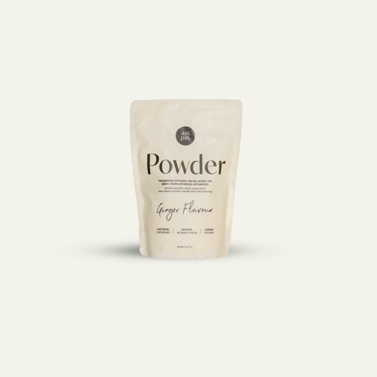 am.pm POWDER On.the.go shakepulver med smagen af frisk ingefær, pakke med fem portioner