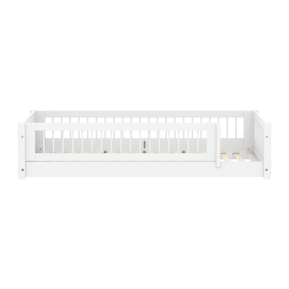 Flexa White Montessori seng 90 x 200 cm med tremmesider og sengehest