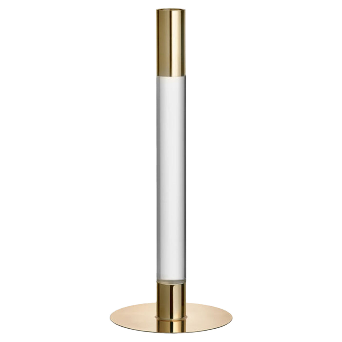 Orrefors Lumiere lysestage på 26,5 cm i klart glas og guldfarvet metal