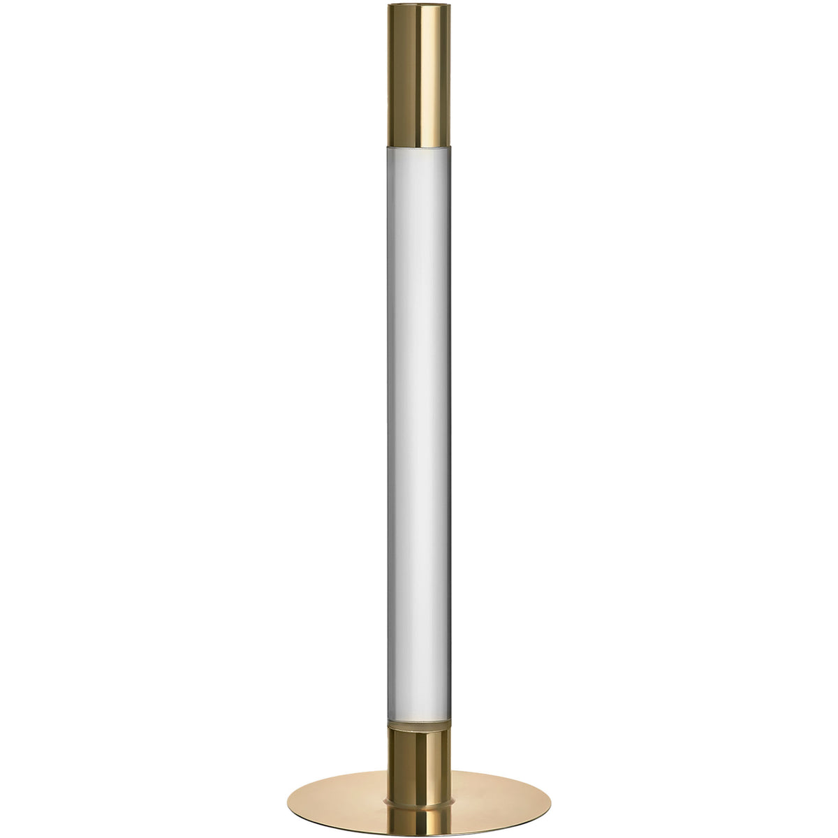 Orrefors Lumiere lysestage på 32 cm i klart glas og guldfarvet metal