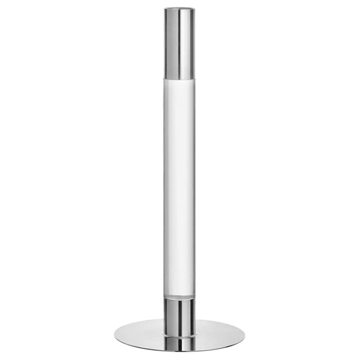 Orrefors Lumiere lysestage i krystalklart glas og spejllignende metal, 26,5 cm
