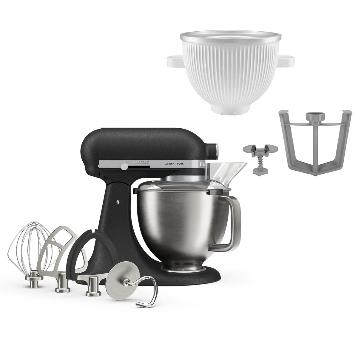 KitchenAid Artisan Plus køkkenmaskine i cast iron black med istilbehør