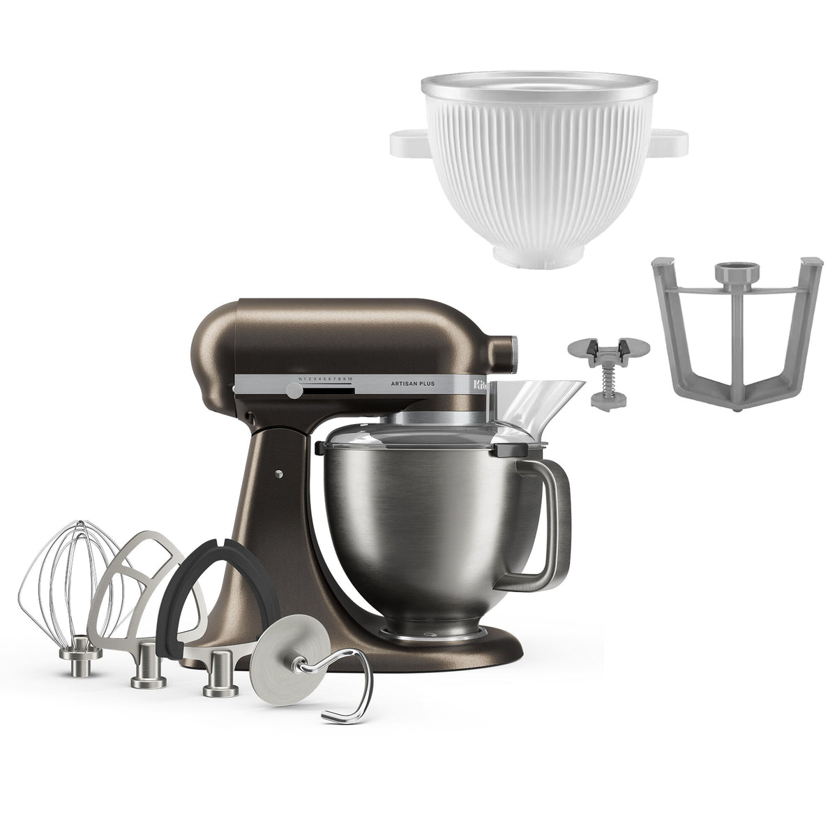 KitchenAid Artisan Plus køkkenmaskine i iron ore med ismaskinetilbehør