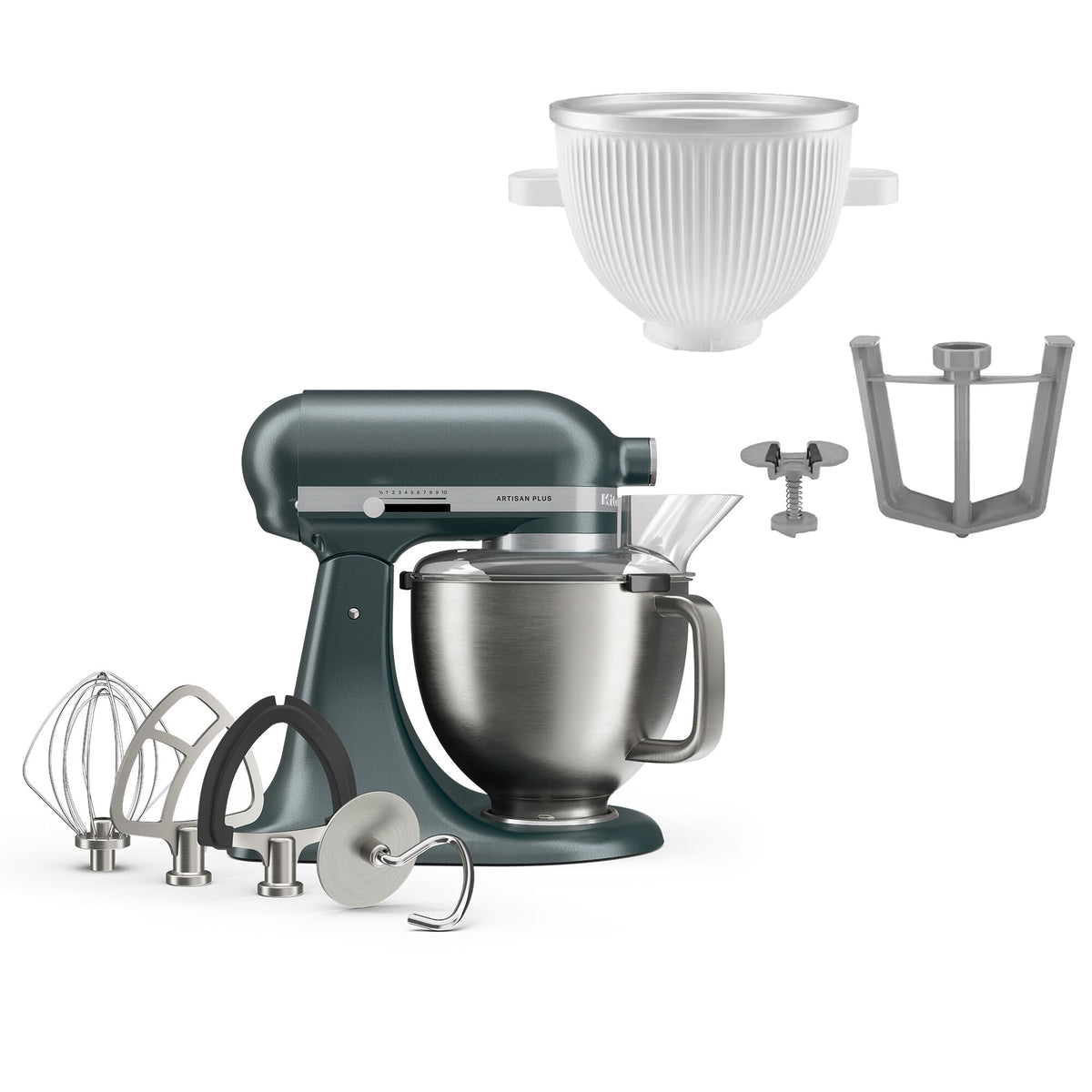 KitchenAid Artisan Plus køkkenmaskine i juniper med tilbehør til at lave is