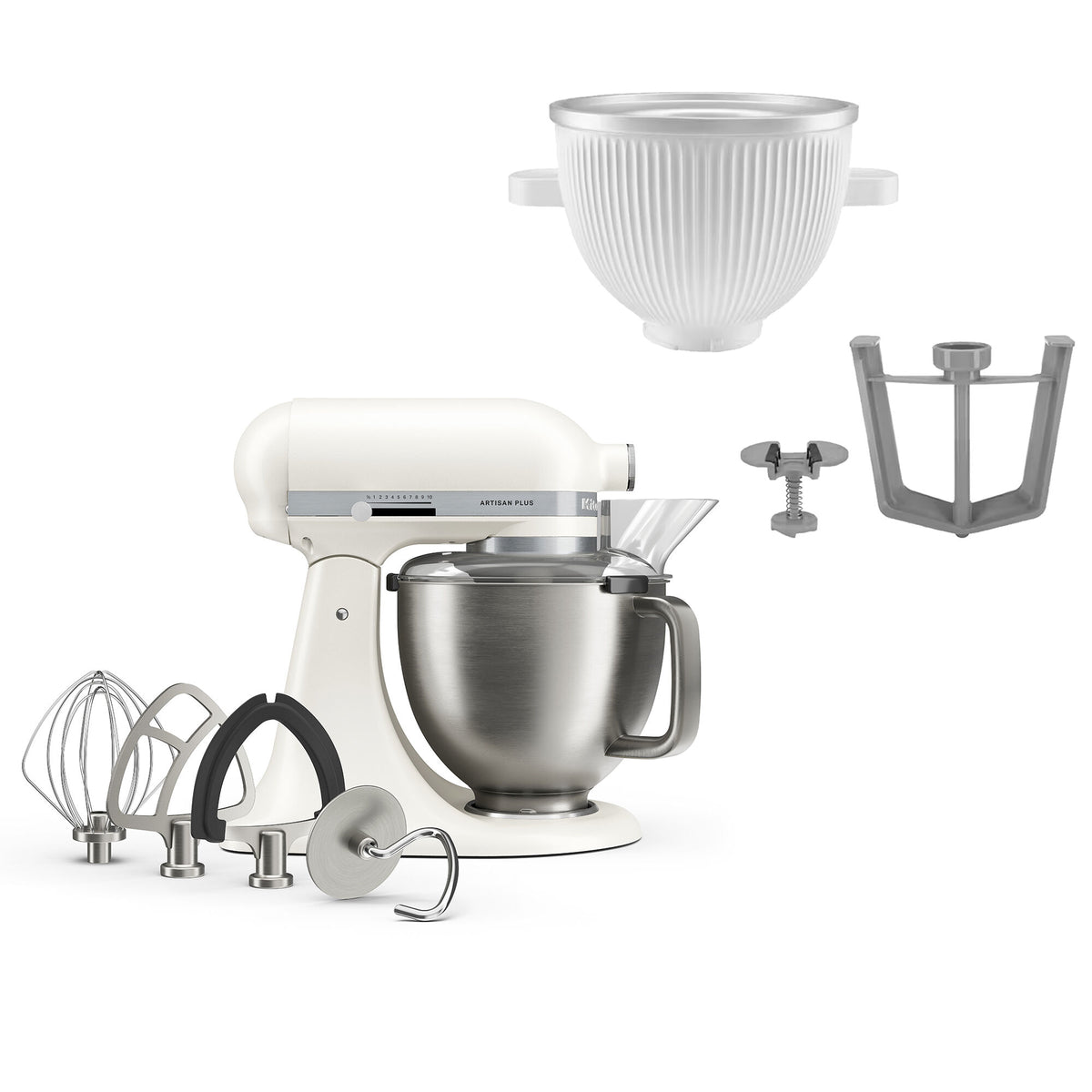 Kitchenaid Artisan Plus køkkenmaskine i porcelain white med istilbehør
