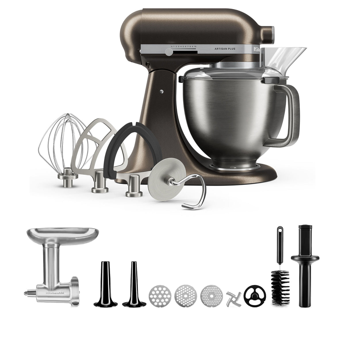 KitchenAid Artisan Plus køkkenmaskine med kødhakker i iron ore