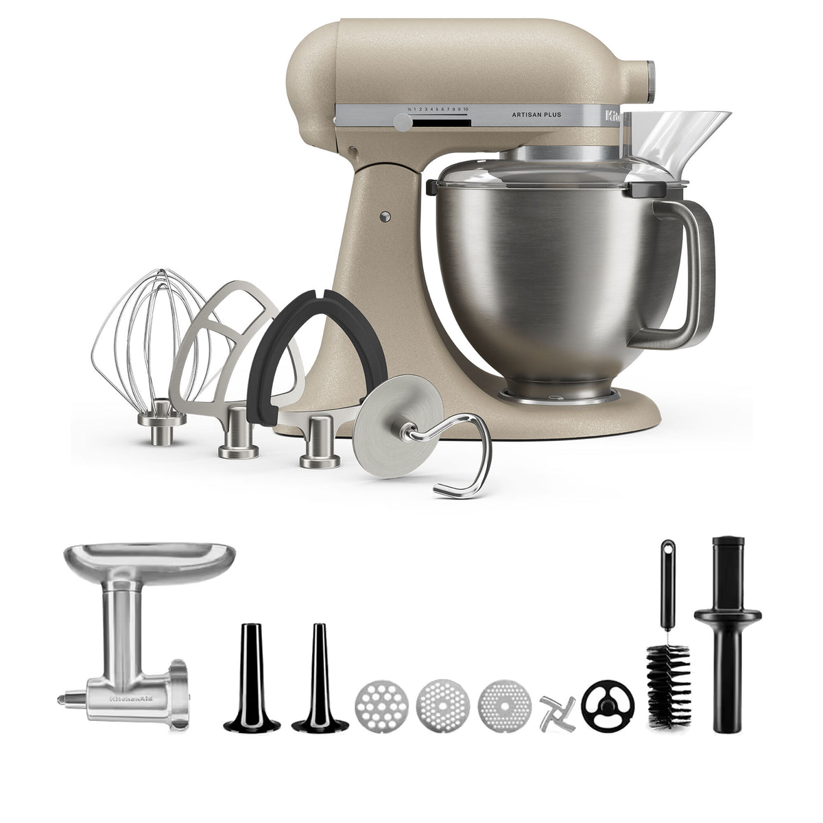 KitchenAid Artisan Plus køkkenmaskine i farven oat med kødhakker