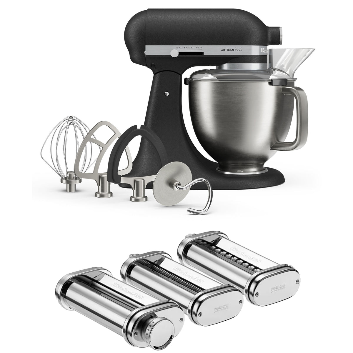 KitchenAid Artisan Plus køkkenmaskine i Cast Iron Black med pastasæt, 4,7 liter