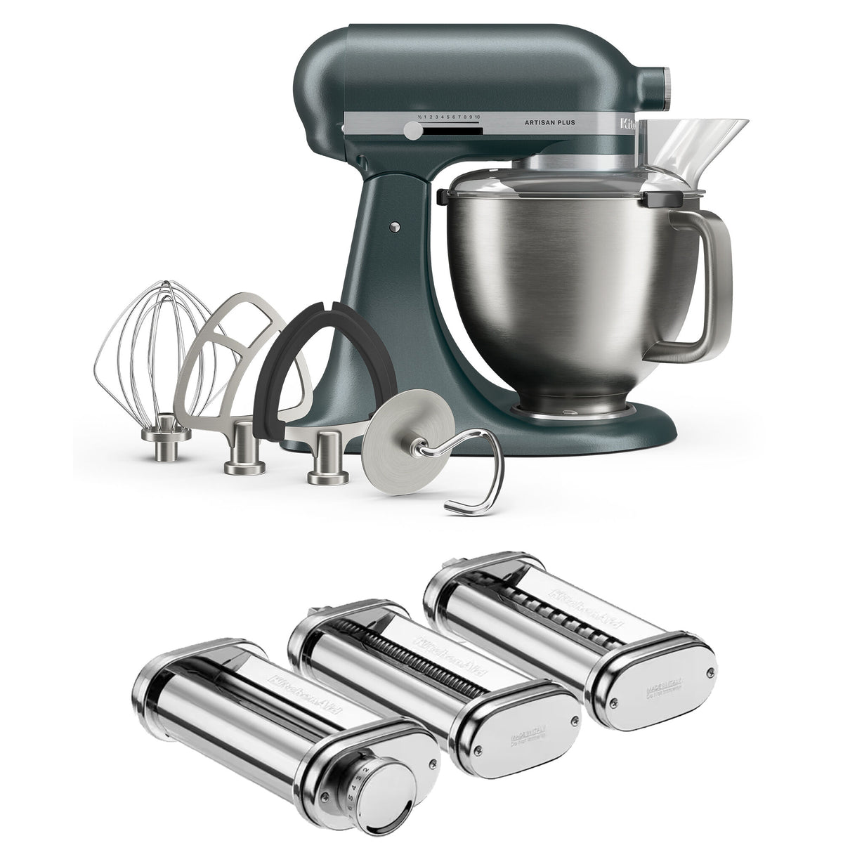KitchenAid Artisan Plus køkkenmaskine i farven juniper med pastasæt