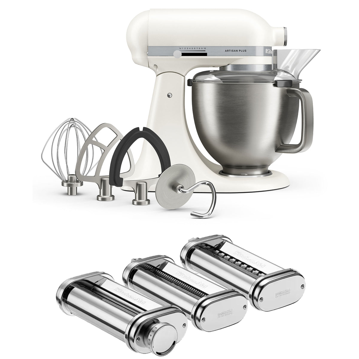 KitchenAid Artisan Plus køkkenmaskine i porcelain white med pastasæt