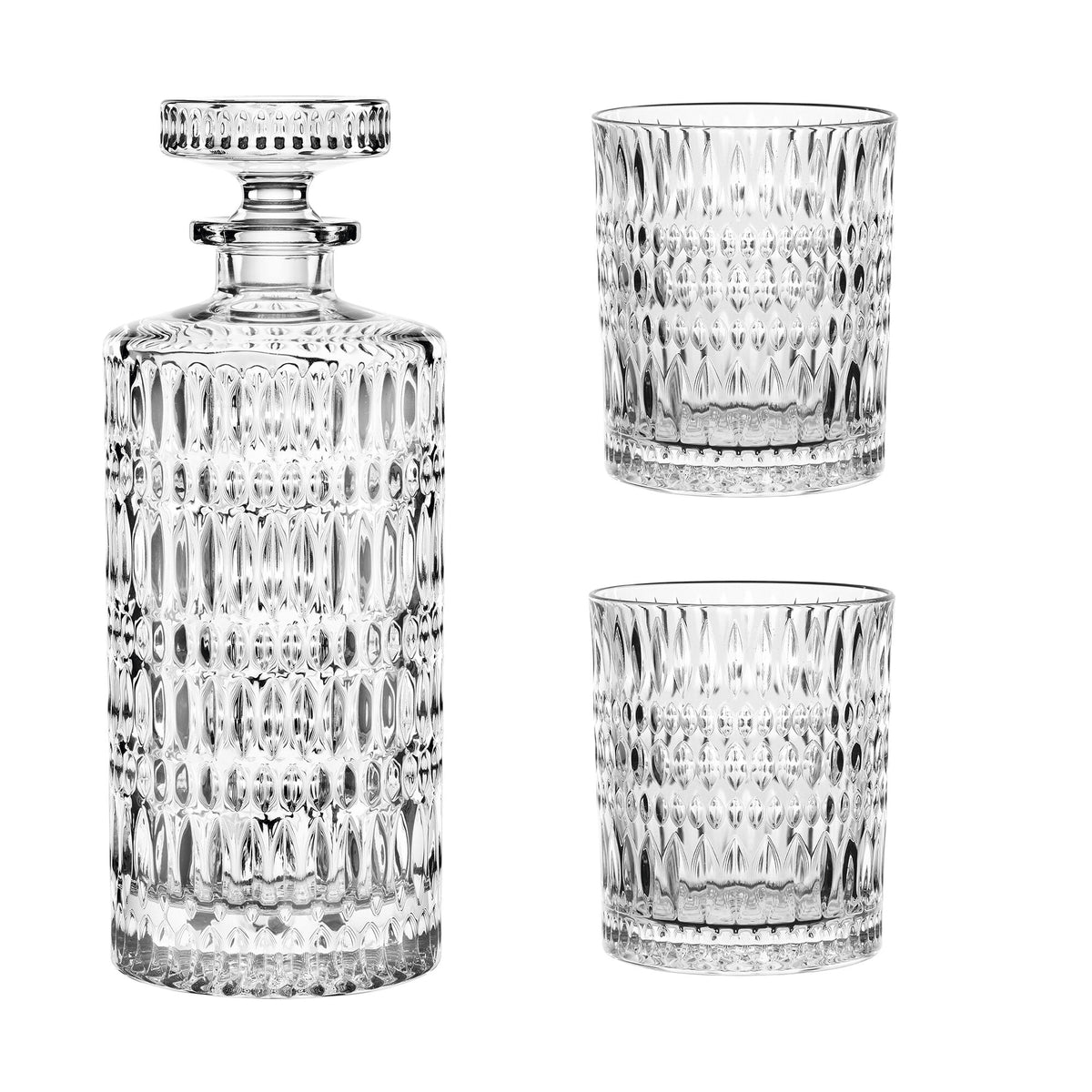 Nachtmann Ethno decanter-sæt i klart krystalglas med karaffel og to tumblerglas