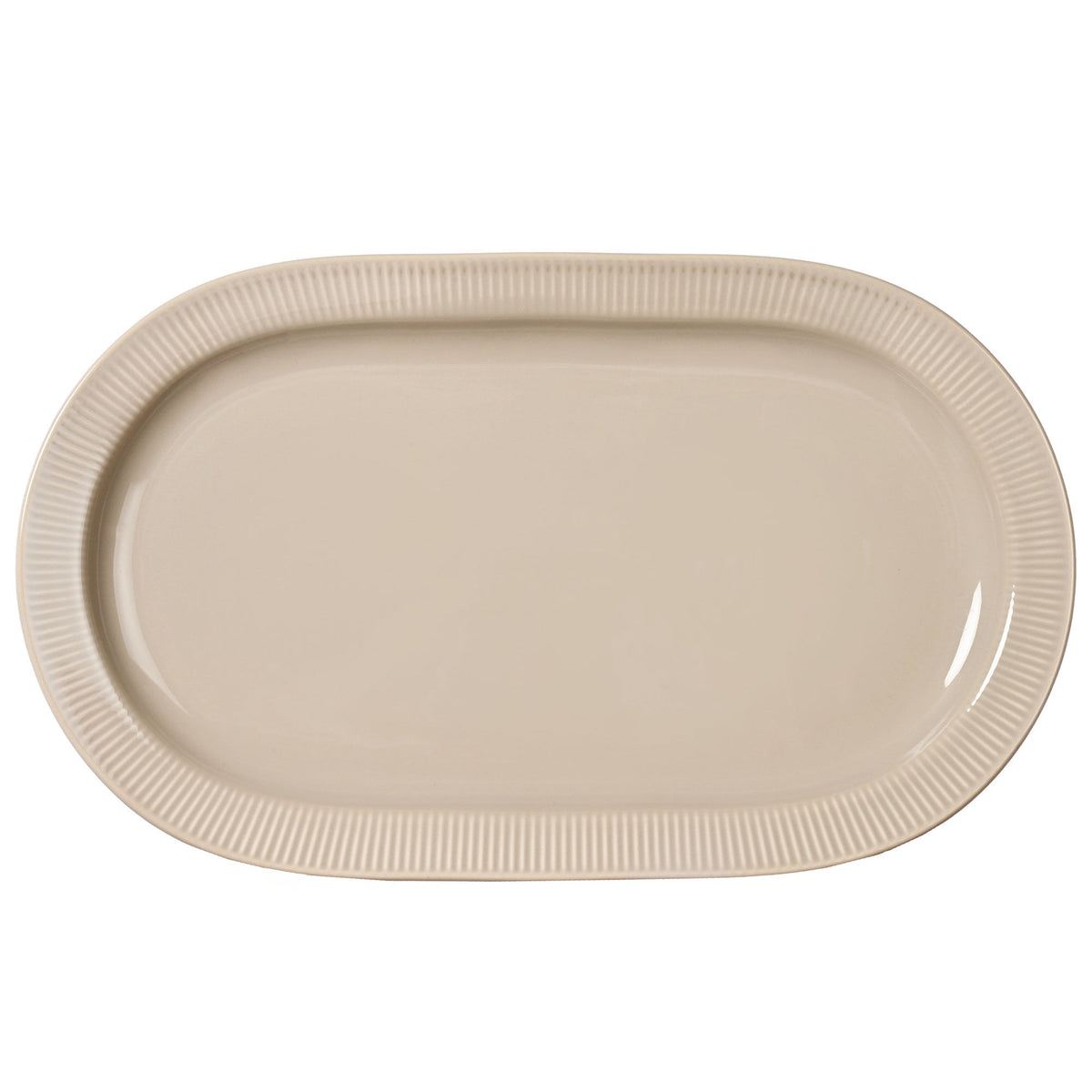 Ovalt beige serveringsfad fra Sagaform i serien Inka