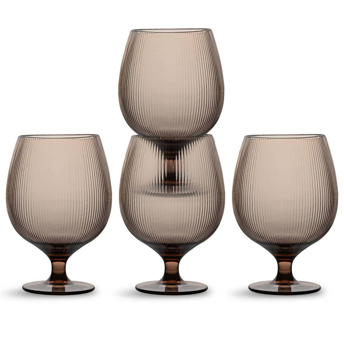 Fire brune Sagaform Billi ølglas med striber og lav fod