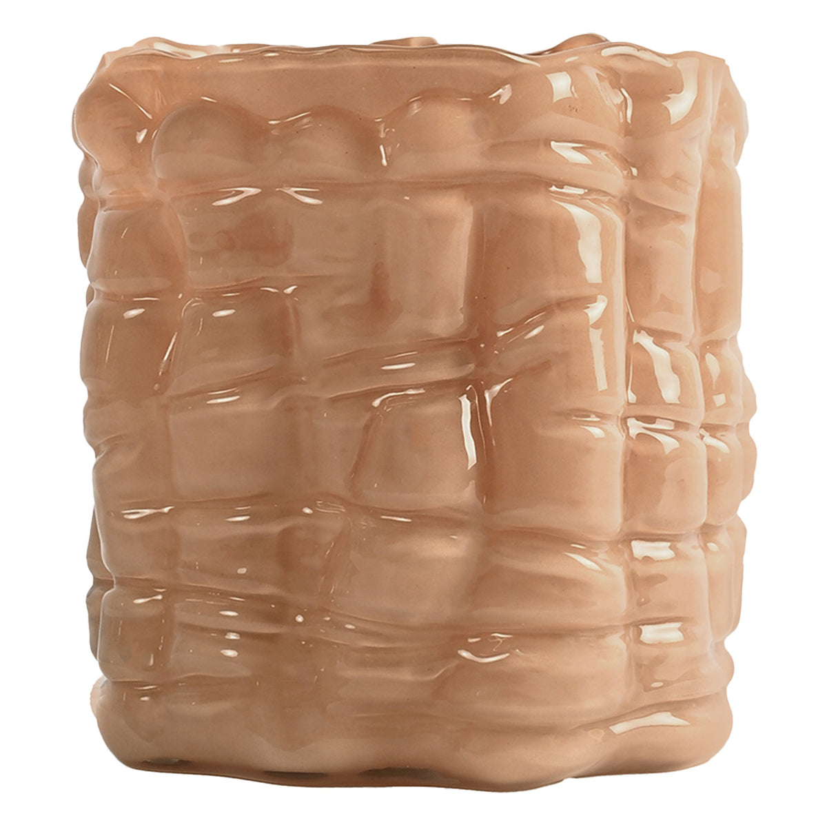 Byon Laranne lysestage i medium med rillet overflade af mundblæst glas i peach