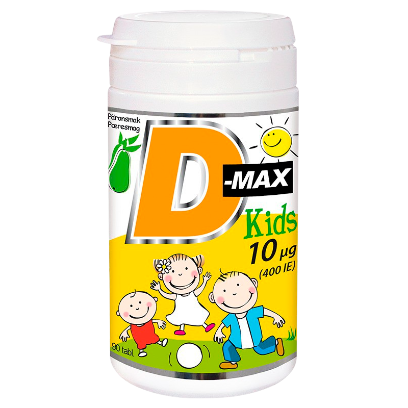 Vitabalans D-Max Kids 10 µg D3-vitamin tabletter med pæresmag, 90 stk.