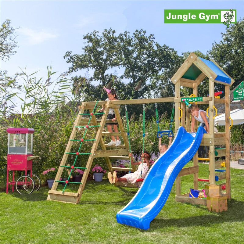 Se Jungle Gym - Legetårn Jungle Gym Patio m/2-Climb Module 200 og blå rutsjebane ✔ Kæmpe udvalg i  Jungle Gym - Køb online på udsalg og tilbud lige nu ✔ Hurtig levering: 1 - 2 Hverdage samt billig fragt - Varenummer: BGH-50309923733834 og barcode / Ean: 5705858709789 på lager - Udsalg på Best selling products Spar op til 58% - Over 1324 kendte brands på udsalg
