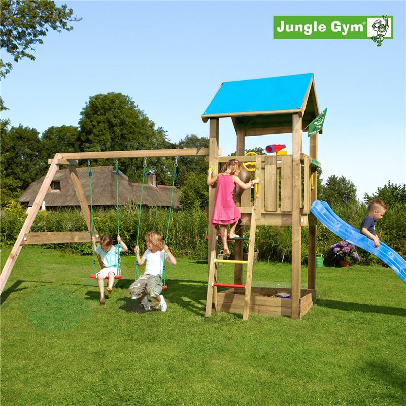 Se Jungle Gym - Legetårn Jungle Gym Castle 2.1 m/2-Swing Module 220 og blå rutschebane ✔ Kæmpe udvalg i  Jungle Gym - Køb online på udsalg og tilbud lige nu ✔ Hurtig levering: 1 - 2 Hverdage samt billig fragt - Varenummer: BGH-50309915345226 og barcode / Ean: 5705858715070 på lager - Udsalg på Best selling products Spar op til 66% - Over 1324 kendte brands på udsalg