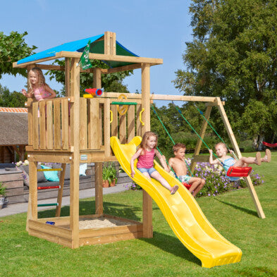 Se Jungle Gym - Legetårn Jungle Gym Hut 2.1 m/2-Swing Module 220 og gul rutschebane ✔ Kæmpe udvalg i  Jungle Gym - Køb online på udsalg og tilbud lige nu ✔ Hurtig levering: 1 - 2 Hverdage samt billig fragt - Varenummer: BGH-50309917606218 og barcode / Ean: 5705858715148 på lager - Udsalg på Best selling products Spar op til 66% - Over 1324 kendte brands på udsalg