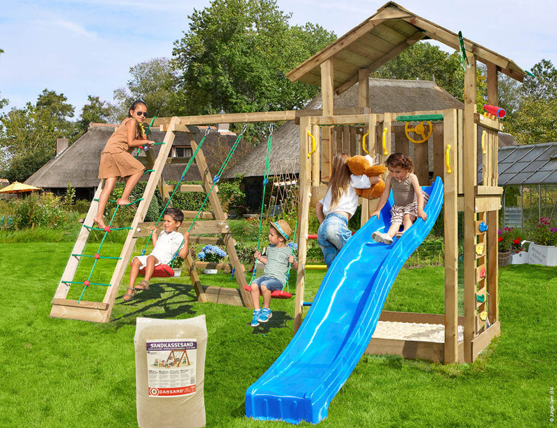Se Jungle Gym - Legetårn Jungle Gym Chalet 2.1 m/2-Climb Module 220, blå rutschebane og 120 kg sand ✔ Kæmpe udvalg i  Jungle Gym - Køb online på udsalg og tilbud lige nu ✔ Hurtig levering: 1 - 2 Hverdage samt billig fragt - Varenummer: BGH-50309920850250 og barcode / Ean: 5705858721880 på lager - Udsalg på Best selling products Spar op til 66% - Over 1324 kendte brands på udsalg
