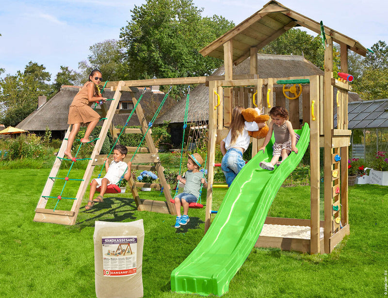 Se Jungle Gym - Legetårn Jungle Gym Chalet 2.1 m/2-Climb Module 220, grøn rutschebane och 120 kg sand ✔ Kæmpe udvalg i  Jungle Gym - Køb online på udsalg og tilbud lige nu ✔ Hurtig levering: 1 - 2 Hverdage samt billig fragt - Varenummer: BGH-50309920948554 og barcode / Ean: 5705858721897 på lager - Udsalg på Best selling products Spar op til 65% - Over 1324 kendte brands på udsalg