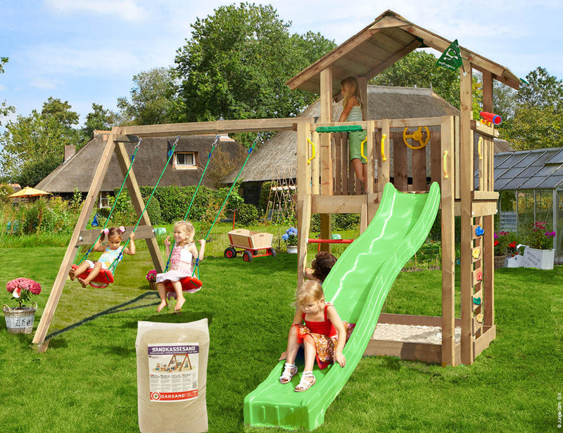 Se Jungle Gym - Legetårn Jungle Gym Chalet 2.1 m/2-Swing Module 220, grøn rutschebane og 120 kg sand ✔ Kæmpe udvalg i  Jungle Gym - Køb online på udsalg og tilbud lige nu ✔ Hurtig levering: 1 - 2 Hverdage samt billig fragt - Varenummer: BGH-50309921079626 og barcode / Ean: 5705858721927 på lager - Udsalg på Best selling products Spar op til 62% - Over 1324 kendte brands på udsalg