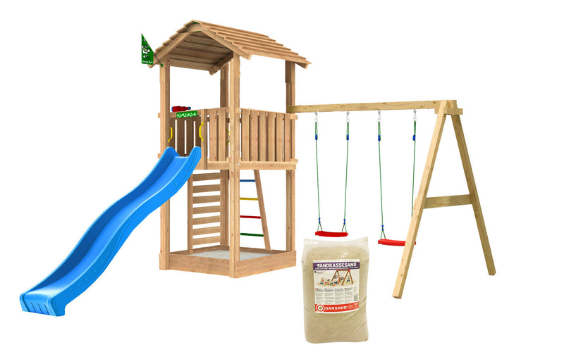 Se Jungle Gym - Legetårn Jungle Gym Cottage 2.1 m/2-Swing Modul 220, blå rutschebane og 120 kg sand ✔ Kæmpe udvalg i  Jungle Gym - Køb online på udsalg og tilbud lige nu ✔ Hurtig levering: 1 - 2 Hverdage samt billig fragt - Varenummer: BGH-50309918163274 og barcode / Ean: 5705858722238 på lager - Udsalg på Best selling products Spar op til 56% - Over 1324 kendte brands på udsalg