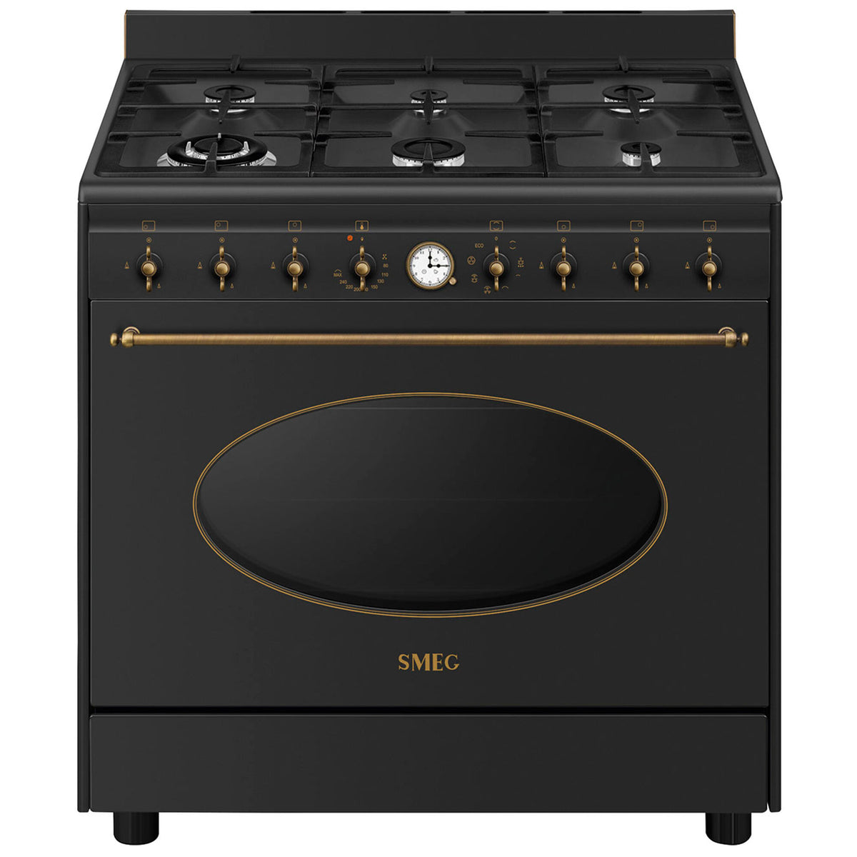 Smeg CO90GMAN2 Colonial gaskomfur på 90 cm i antracit med messingdetaljer