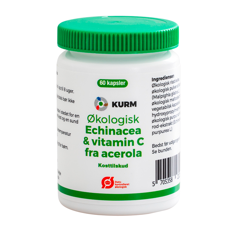 Kurm økologisk Echinacea & Acerola kosttilskud, 60 kapsler
