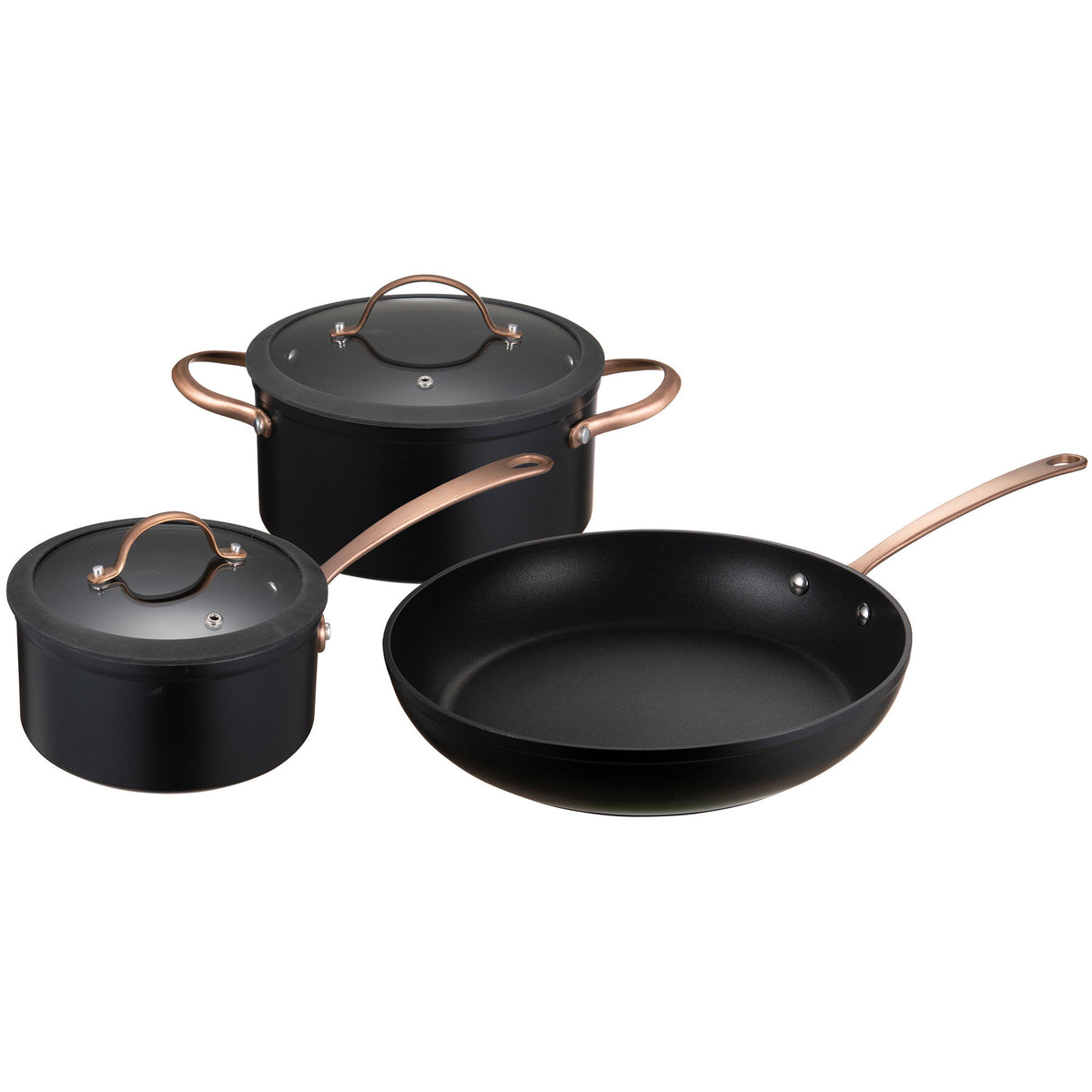 Sort Modern House Black Copper grydesæt med kobberfarvede håndtag