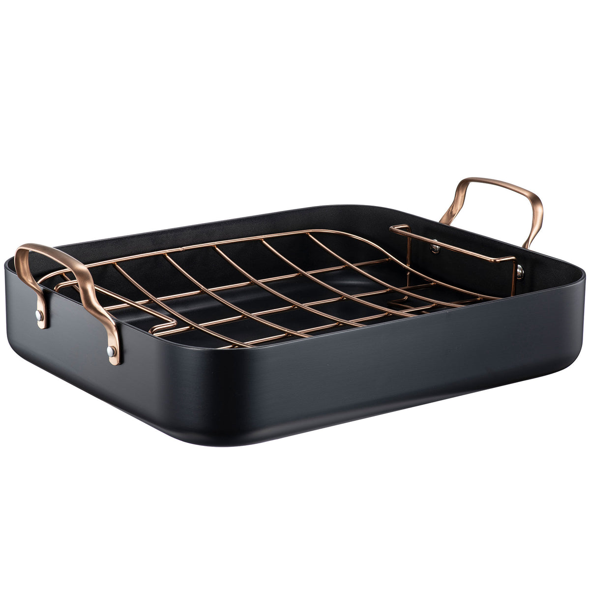 Modern House Black Copper ildfast form i sort med rist og kobberfarvede håndtag