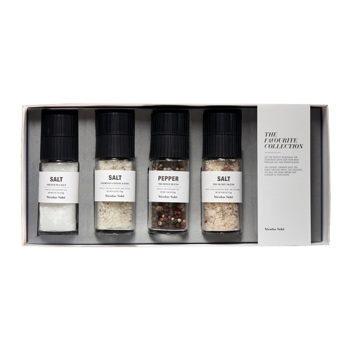 Nicolas Vahé Favourite Collection gaveæske med fire salt- og peberblandinger