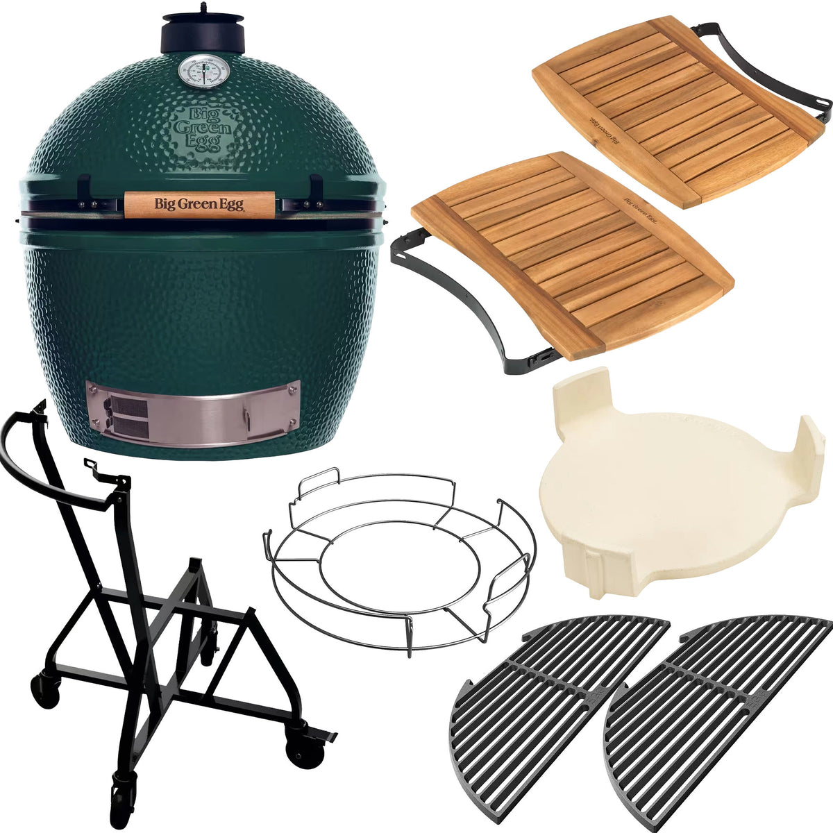 Big Green Egg kulgrill i størrelse XLarge som masterset med sidebord