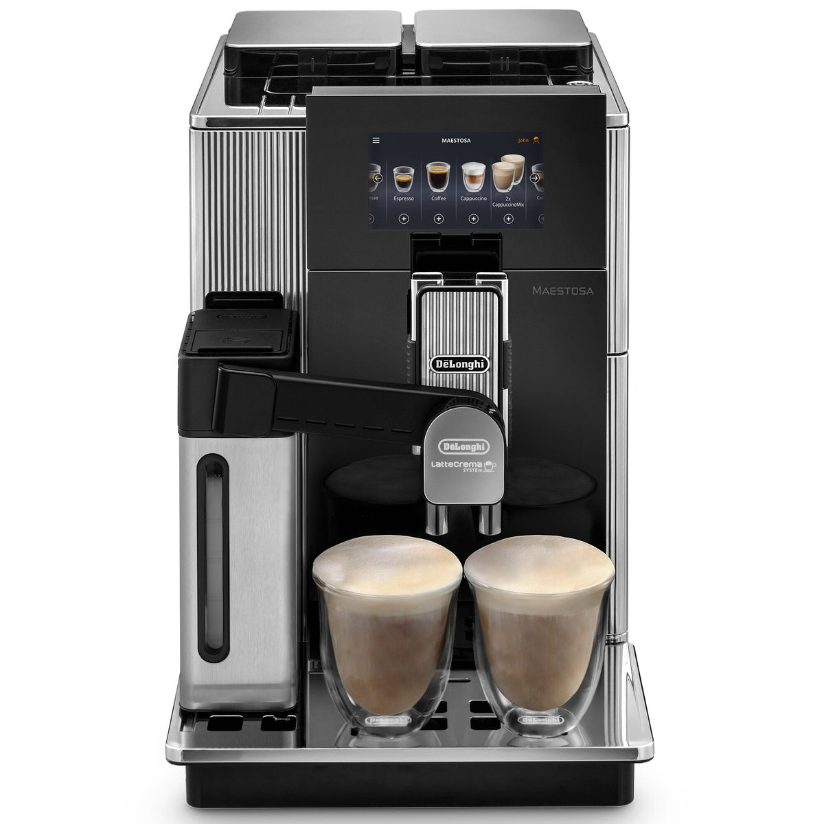 Delonghi Maestosa EPAM960.75.GLM kaffemaskine i sort spejlglas og stål